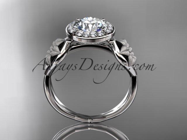 Unique platinum diamond flower wedding ring, engagement ring with a "Forever One" Moissanite center stone ADLR219 - AnjaysDesigns
