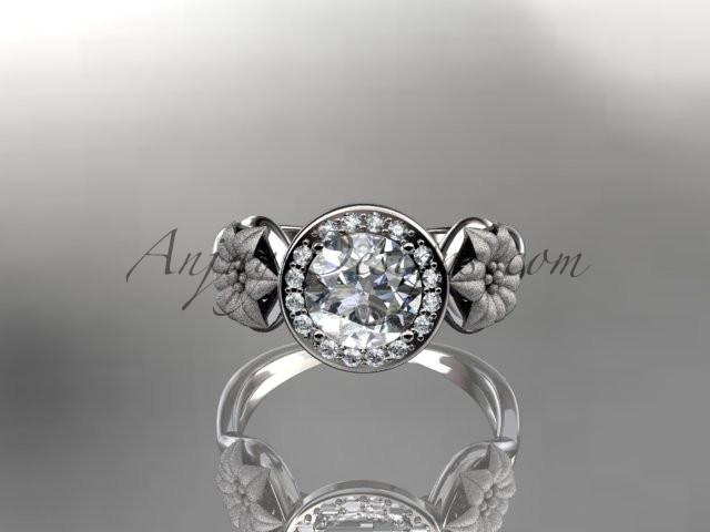 Unique platinum diamond flower wedding ring, engagement ring ADLR219 - AnjaysDesigns