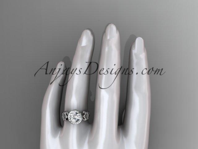Unique 14kt white gold diamond flower wedding ring, engagement ring with a "Forever One" Moissanite center stone ADLR219 - AnjaysDesigns