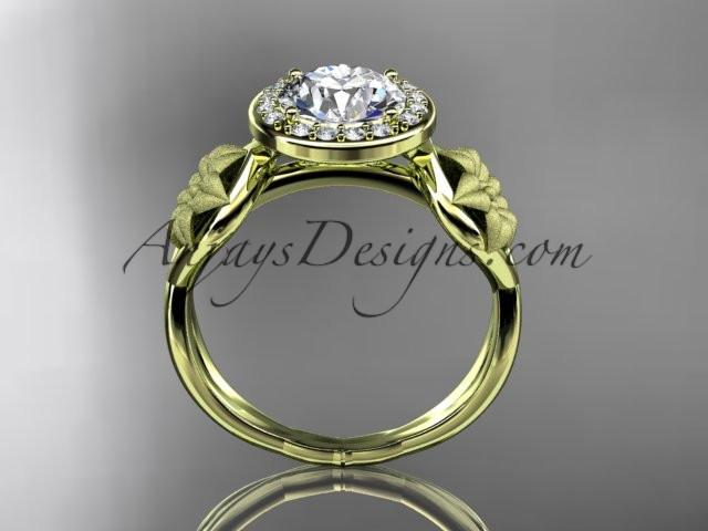 Unique 14kt yellow gold diamond flower wedding ring, engagement ring with a "Forever One" Moissanite center stone ADLR219 - AnjaysDesigns