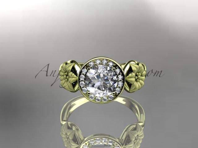 Unique 14kt yellow gold diamond flower wedding ring, engagement ring ADLR219 - AnjaysDesigns