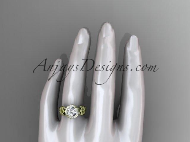 Unique 14kt yellow gold diamond flower wedding ring, engagement ring with a "Forever One" Moissanite center stone ADLR219 - AnjaysDesigns
