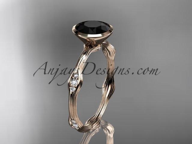 14k rose gold diamond vine wedding ring, engagement ring with Black Diamond center stone ADLR21A - AnjaysDesigns
