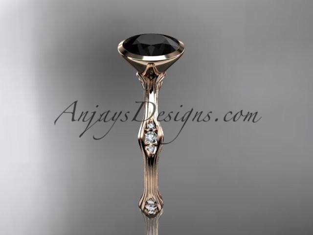 14k rose gold diamond vine wedding ring, engagement ring with Black Diamond center stone ADLR21A - AnjaysDesigns