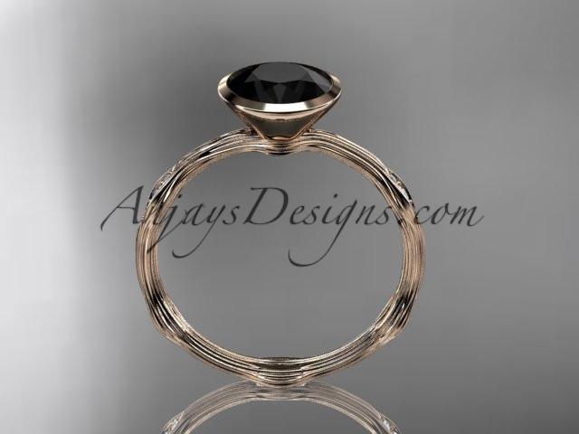 14k rose gold diamond vine wedding ring, engagement ring with Black Diamond center stone ADLR21A - AnjaysDesigns