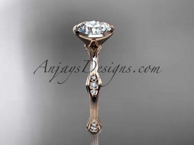 14k rose gold diamond vine wedding ring, engagement ring with "Forever One" Moissanite center stone ADLR21A - AnjaysDesigns