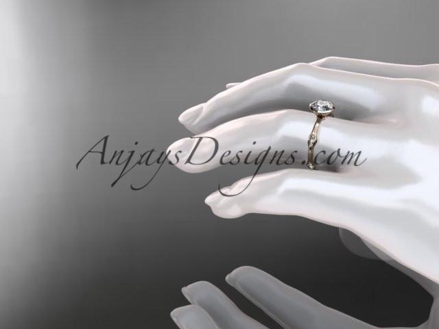 14k rose gold diamond vine wedding ring, engagement ring with "Forever One" Moissanite center stone ADLR21A - AnjaysDesigns