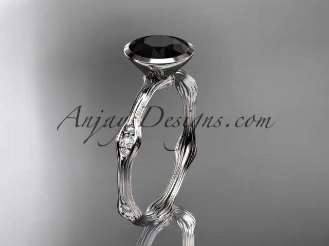 platinum diamond vine wedding ring, engagement ring with Black Diamond center stone ADLR21A - AnjaysDesigns