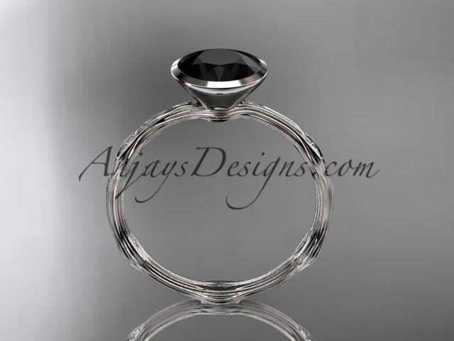 14k white gold diamond vine wedding ring, engagement ring with Black Diamond center stone ADLR21A - AnjaysDesigns