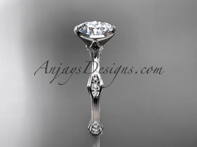 14k white gold diamond vine wedding ring, engagement ring with "Forever One" Moissanite center stone ADLR21A - AnjaysDesigns