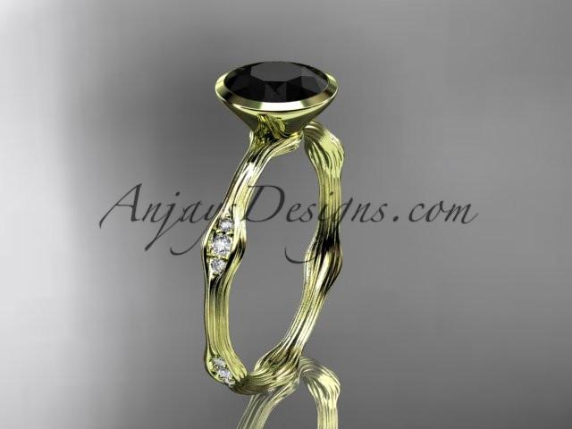 14k yellow gold diamond vine wedding ring, engagement ring with Black Diamond center stone ADLR21A - AnjaysDesigns