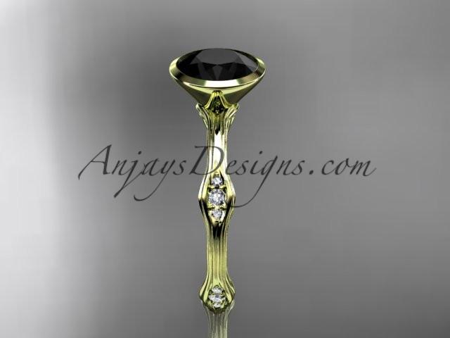 14k yellow gold diamond vine wedding ring, engagement ring with Black Diamond center stone ADLR21A - AnjaysDesigns