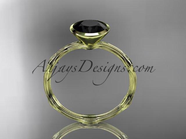 14k yellow gold diamond vine wedding ring, engagement ring with Black Diamond center stone ADLR21A - AnjaysDesigns