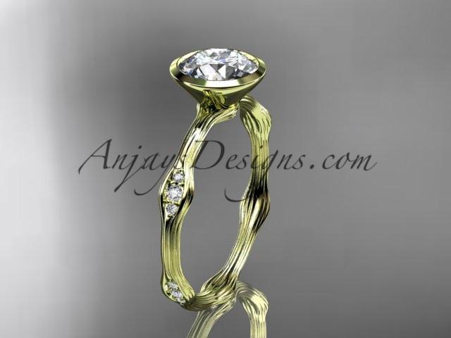14k yellow gold diamond vine wedding ring, engagement ring with "Forever One" Moissanite center stone ADLR21A - AnjaysDesigns