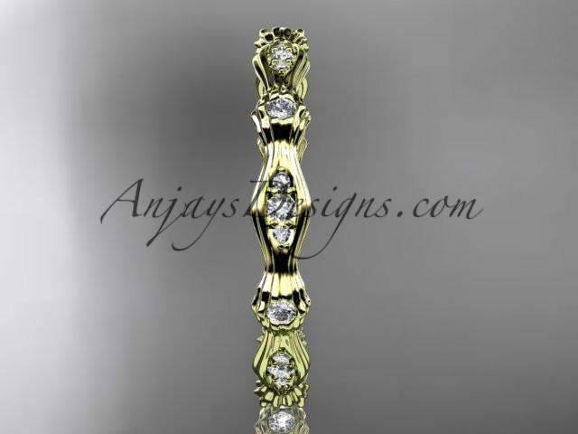 14k yellow gold diamond leaf and vine wedding ring, engagement ring ADLR21B - AnjaysDesigns
