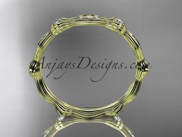 14k yellow gold diamond leaf and vine wedding ring, engagement ring ADLR21B - AnjaysDesigns