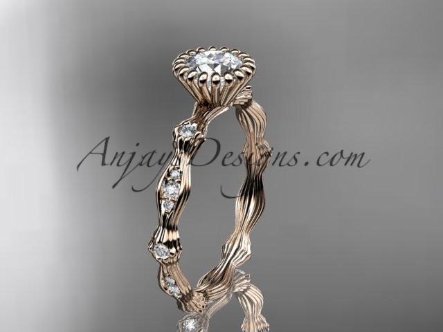 14kt rose gold diamond leaf wedding ring, engagement ring with "Forever One" Moissanite center stone ADLR21 - AnjaysDesigns