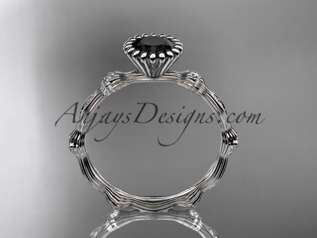 platinum diamond leaf wedding ring, engagement ring with Black Diamond center stone ADLR21 - AnjaysDesigns