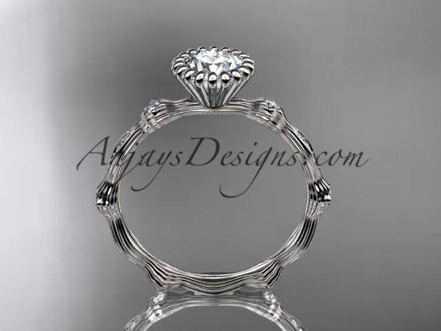 platinum diamond leaf wedding ring, engagement ring with "Forever One" Moissanite center stone ADLR21 - AnjaysDesigns