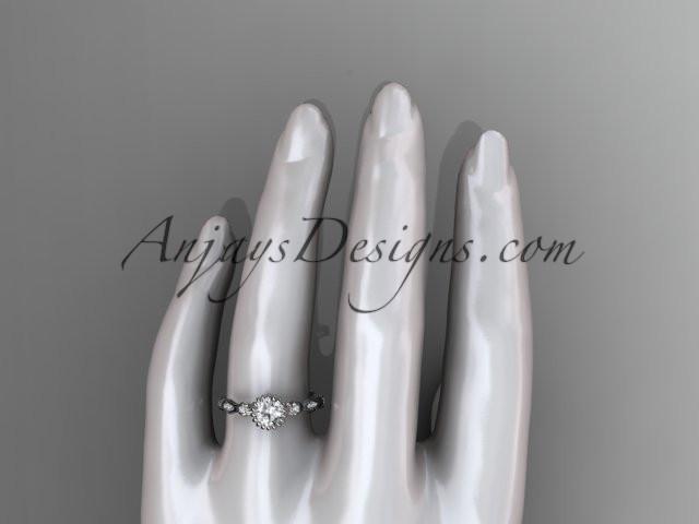 platinum diamond leaf wedding ring, engagement ring with "Forever One" Moissanite center stone ADLR21 - AnjaysDesigns