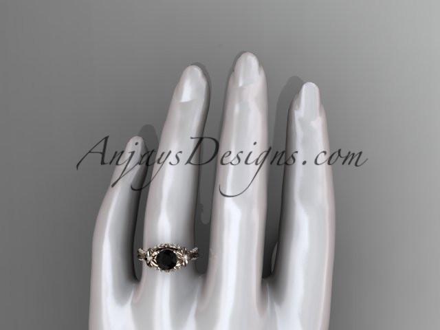 Unique 14kt rose gold diamond flower, leaf and vine wedding ring, engagement ring with a Black Diamond center stone ADLR220 - AnjaysDesigns