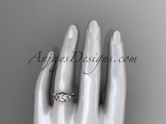 Unique 14kt rose gold diamond flower, leaf and vine wedding ring, engagement ring with a "Forever One" Moissanite center stone ADLR220 - AnjaysDesigns