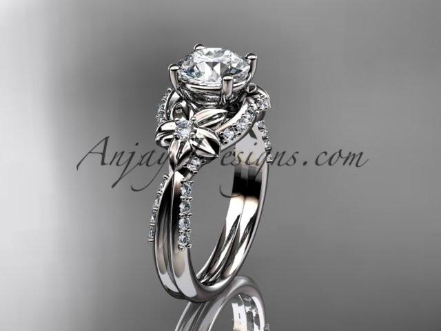 Unique platinum diamond flower, leaf and vine wedding ring, engagement ring ADLR220 - AnjaysDesigns