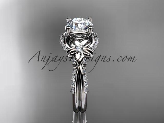 Unique 14kt white gold diamond flower, leaf and vine wedding ring, engagement ring ADLR220 - AnjaysDesigns