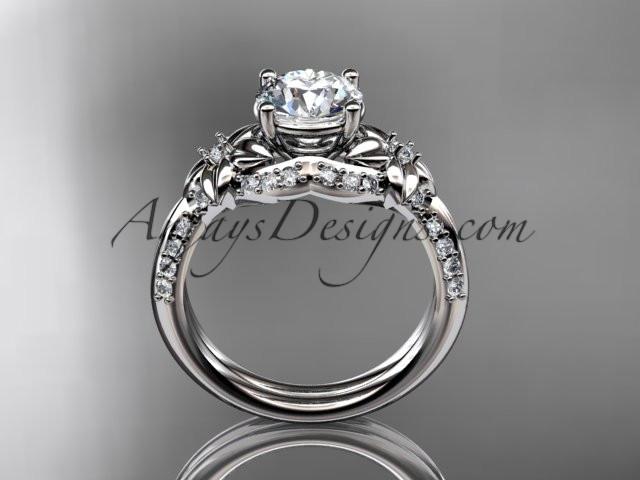 Unique platinum diamond flower, leaf and vine wedding ring, engagement ring with a "Forever One" Moissanite center stone ADLR220 - AnjaysDesigns