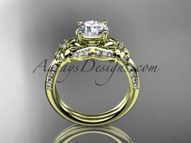 Unique 14kt yellow gold diamond flower, leaf and vine wedding ring, engagement ring ADLR220 - AnjaysDesigns