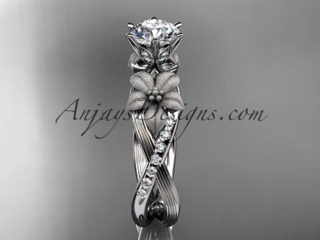 Unique Platinum diamond flower, leaf and vine wedding ring, engagement ring with a "Forever One" Moissanite center stone ADLR221 - AnjaysDesigns