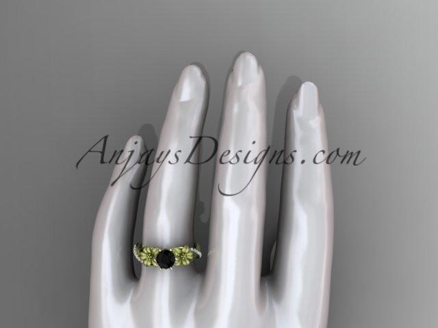 Unique 14kt yellow gold diamond flower, leaf and vine wedding ring, engagement ring with a Black Diamond center stone ADLR221 - AnjaysDesigns