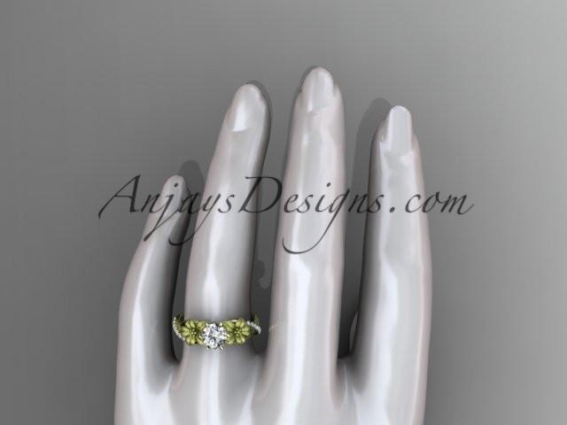 Unique 14kt yellow gold diamond flower, leaf and vine wedding ring, engagement ring with a "Forever One" Moissanite center stone ADLR221 - AnjaysDesigns