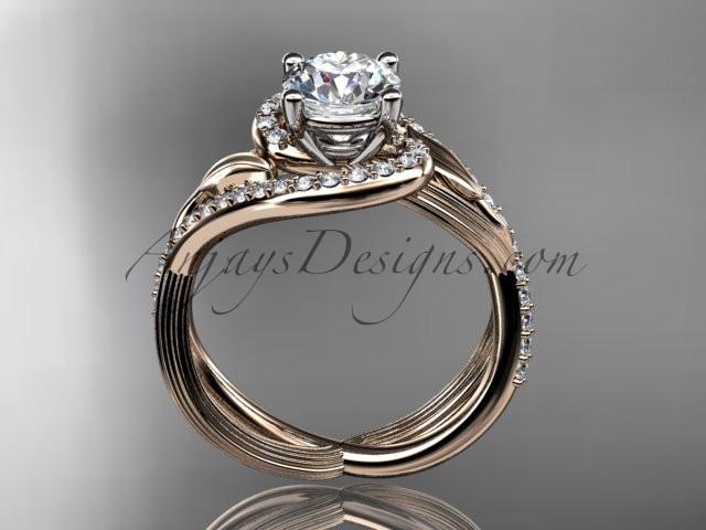 Unique 14kt rose gold diamond leaf and vine wedding ring, engagement ring with a "Forever One" Moissanite center stone ADLR222 - AnjaysDesigns