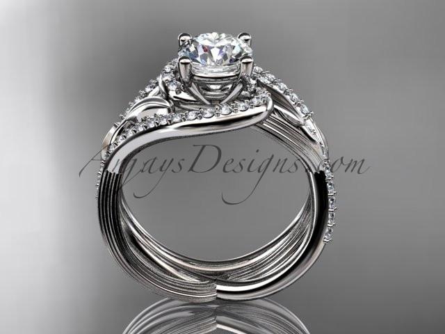 Unique platinum diamond leaf and vine wedding set, engagement set ADLR222S - AnjaysDesigns