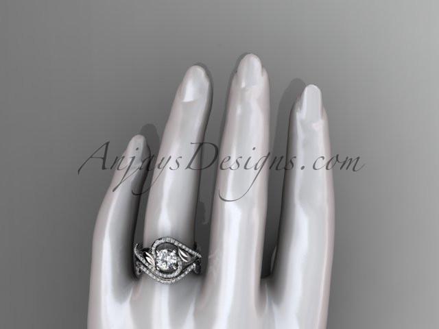 Unique Platinum diamond leaf and vine wedding set, engagement set with a "Forever One" Moissanite center stone ADLR222S - AnjaysDesigns
