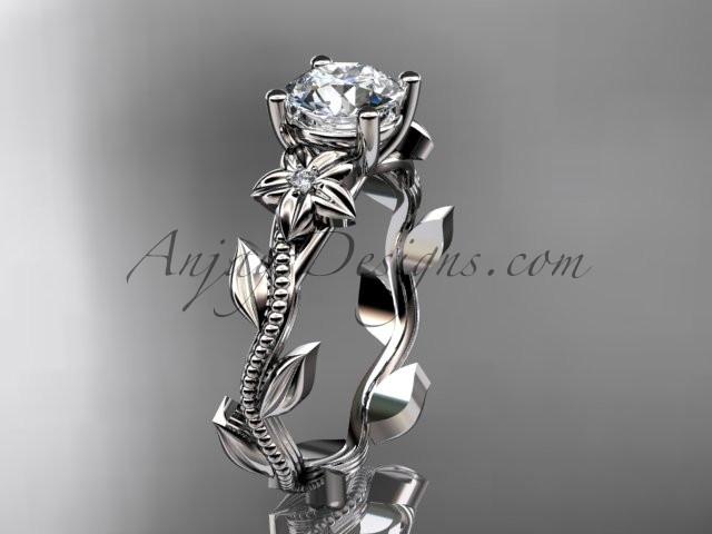 Unique platinum diamond flower, leaf and vine wedding ring, engagement ring ADLR238 - AnjaysDesigns