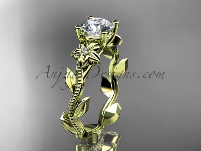 Unique 14kt yellow gold diamond flower, leaf and vine wedding ring, engagement ring ADLR238 - AnjaysDesigns