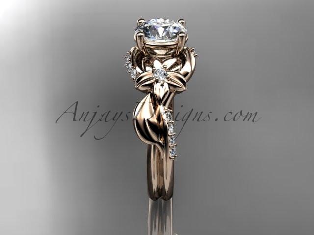 Unique 14k rose gold diamond flower, leaf and vine wedding ring, engagement ring ADLR224 - AnjaysDesigns