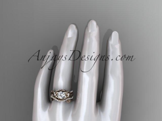 Unique 14k rose gold diamond flower, leaf and vine wedding ring, engagement set ADLR224S - AnjaysDesigns
