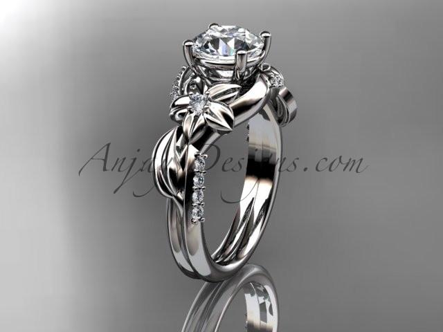 Unique 14k white gold diamond flower, leaf and vine wedding ring, engagement ring ADLR224 - AnjaysDesigns