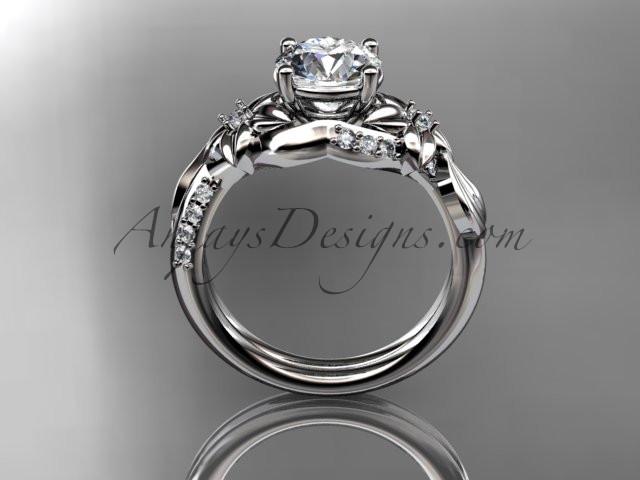 Unique 14k white gold diamond flower, leaf and vine wedding ring, engagement ring with a "Forever One" Moissanite center stone ADLR224 - AnjaysDesigns