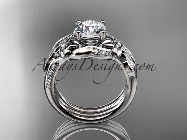 Unique platinum diamond flower, leaf and vine wedding ring, engagement set with a "Forever One" Moissanite center stone ADLR224S - AnjaysDesigns