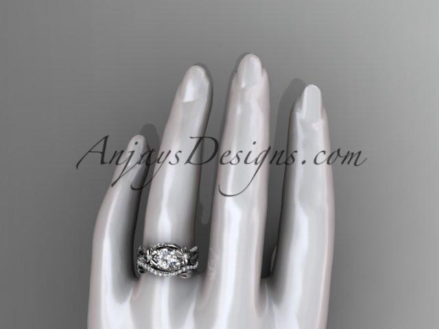 Unique platinum diamond flower, leaf and vine wedding ring, engagement set with a "Forever One" Moissanite center stone ADLR224S - AnjaysDesigns