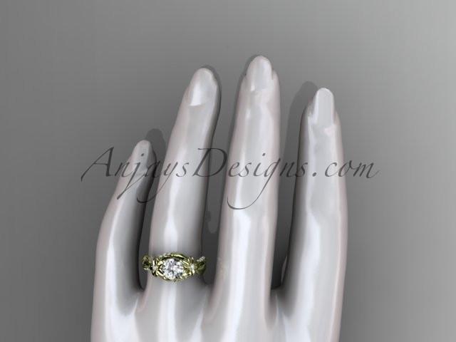 Unique 14k yellow gold diamond flower, leaf and vine wedding ring, engagement ring ADLR224 - AnjaysDesigns