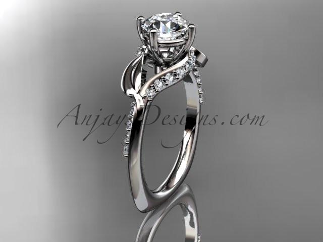 Unique Platinum diamond leaf and vine wedding ring, engagement ring with a "Forever One" Moissanite center stone ADLR225 - AnjaysDesigns
