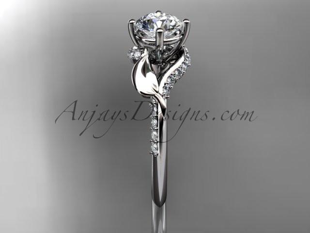 Unique Platinum diamond leaf and vine wedding ring, engagement ring with a "Forever One" Moissanite center stone ADLR225 - AnjaysDesigns