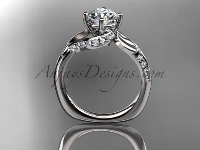 Unique Platinum diamond leaf and vine wedding ring, engagement ring with a "Forever One" Moissanite center stone ADLR225 - AnjaysDesigns