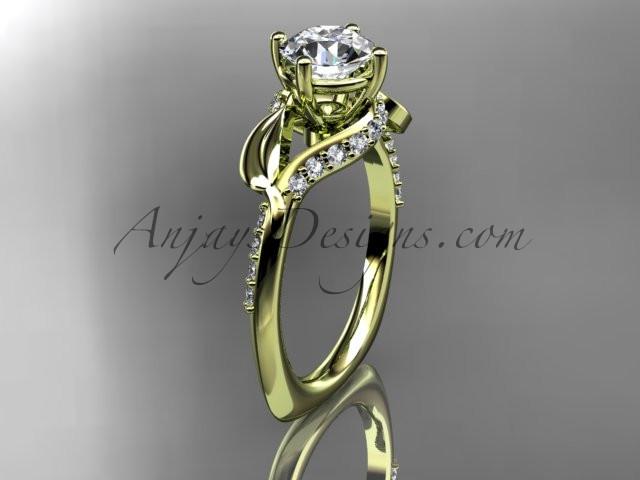 Unique 14k yellow gold diamond  leaf and vine wedding ring, engagement ring ADLR225 - AnjaysDesigns