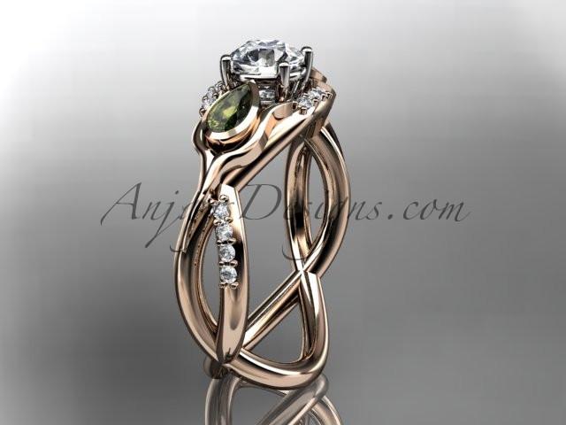 Unique 14kt rose gold diamond tulip flower, leaf and vine engagement ring ADLR226 - AnjaysDesigns